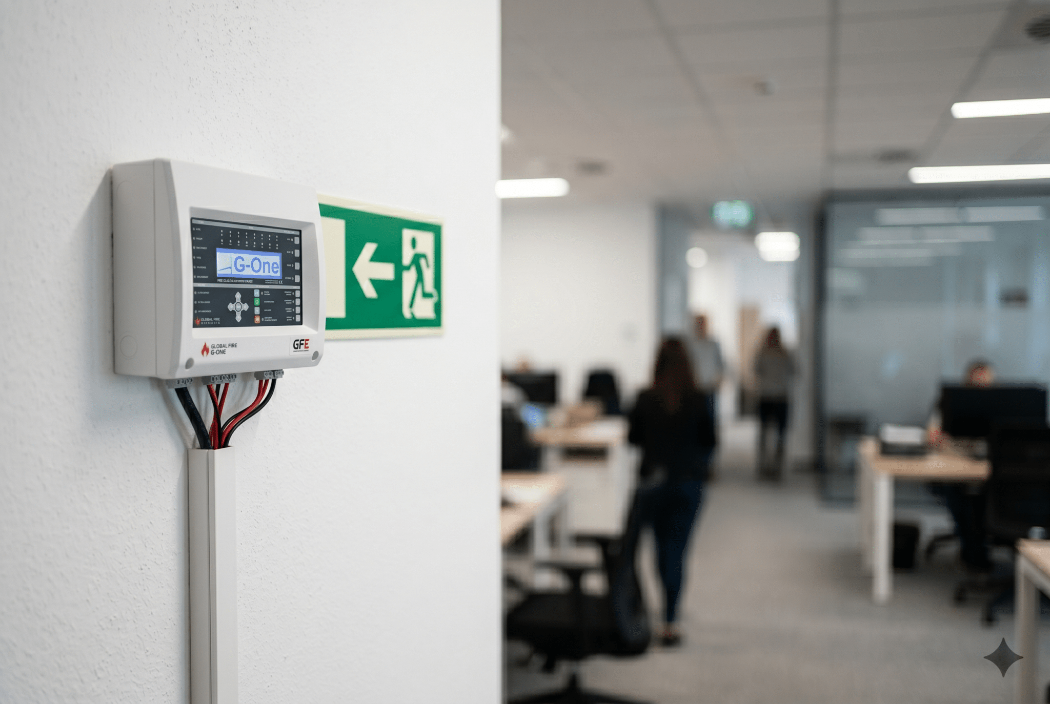 Tűzjelző kezelőpanel és menekülési jelzés – intézményi tűzvédelmi rendszer Vindexium
